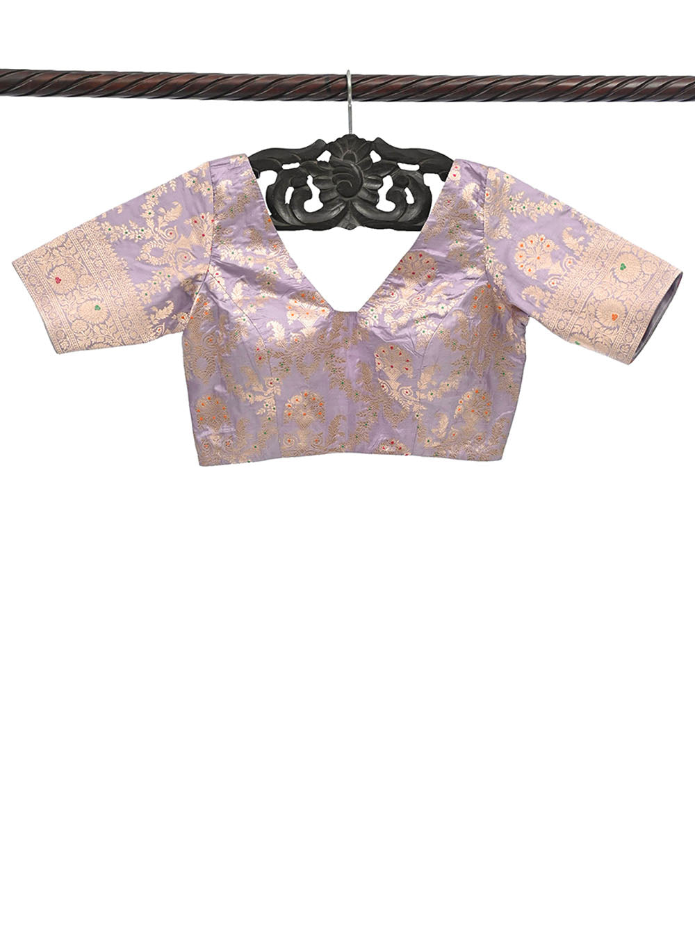 Pastel Purple Meenakari Uppada Silk Banarasi Ready-Made Blouse - Sacred Weaves