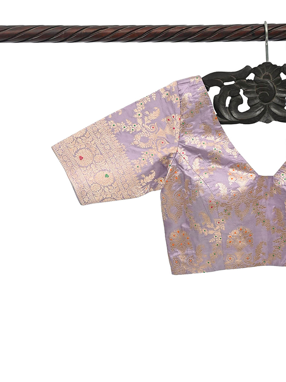 Pastel Purple Meenakari Uppada Silk Banarasi Ready-Made Blouse - Sacred Weaves