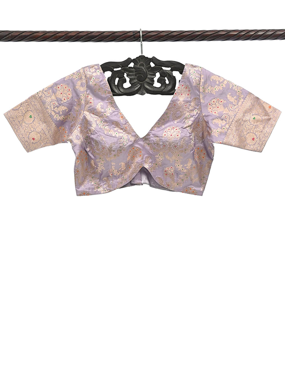 Pastel Purple Meenakari Uppada Silk Banarasi Ready-Made Blouse - Sacred Weaves