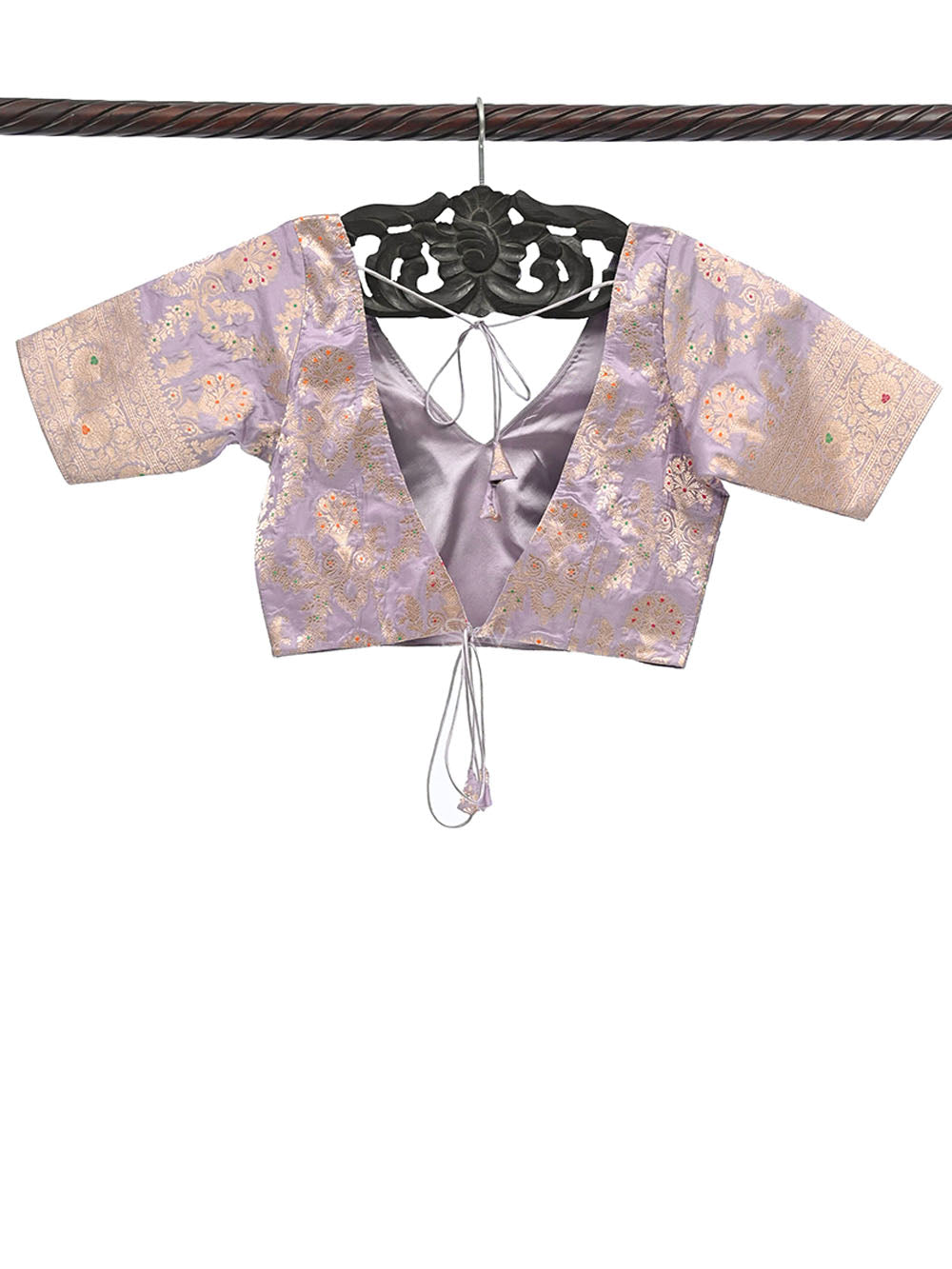 Pastel Purple Meenakari Uppada Silk Banarasi Ready-Made Blouse - Sacred Weaves