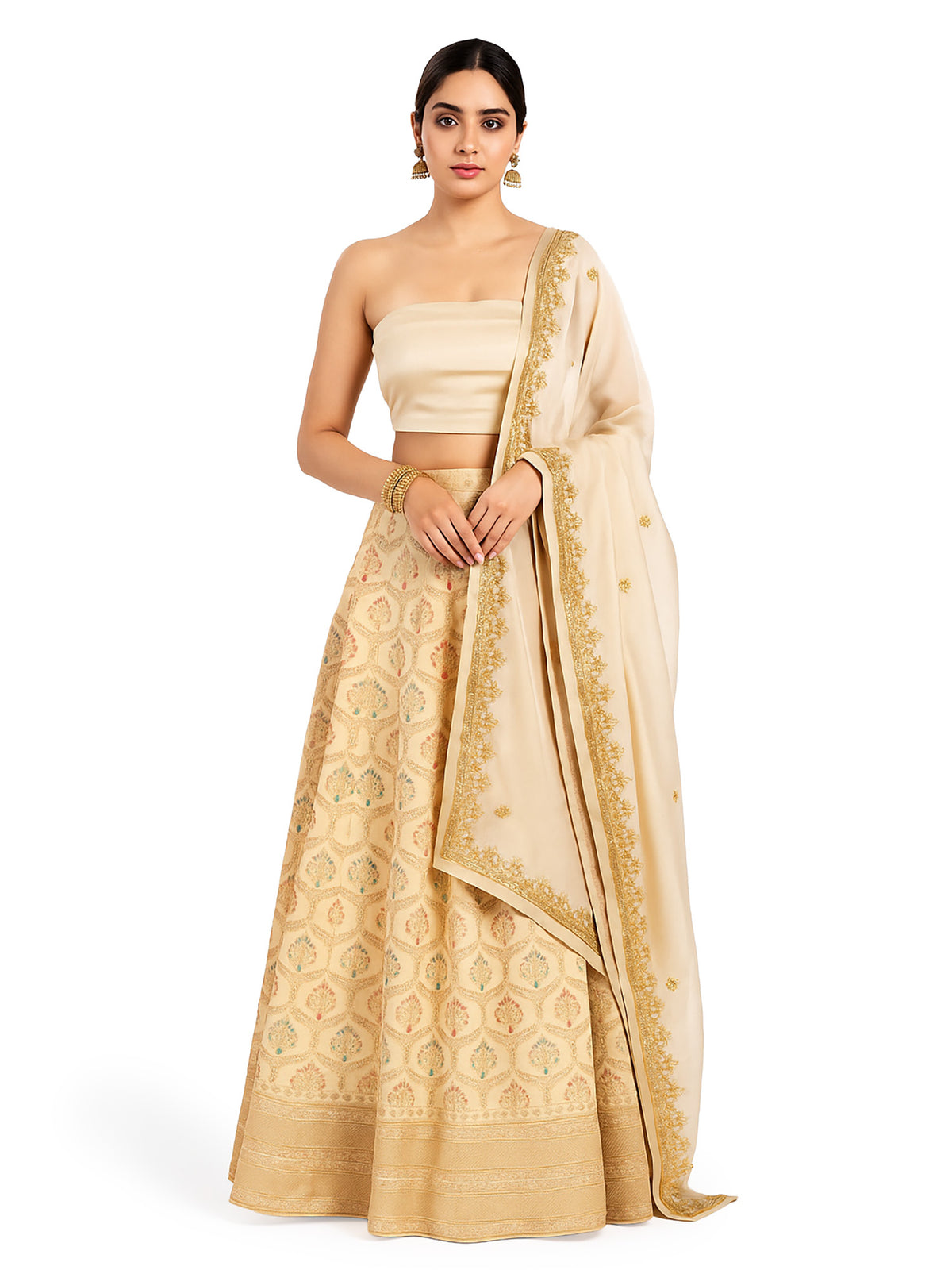 Beige Meenakari Silk Handloom Banarasi Lehenga