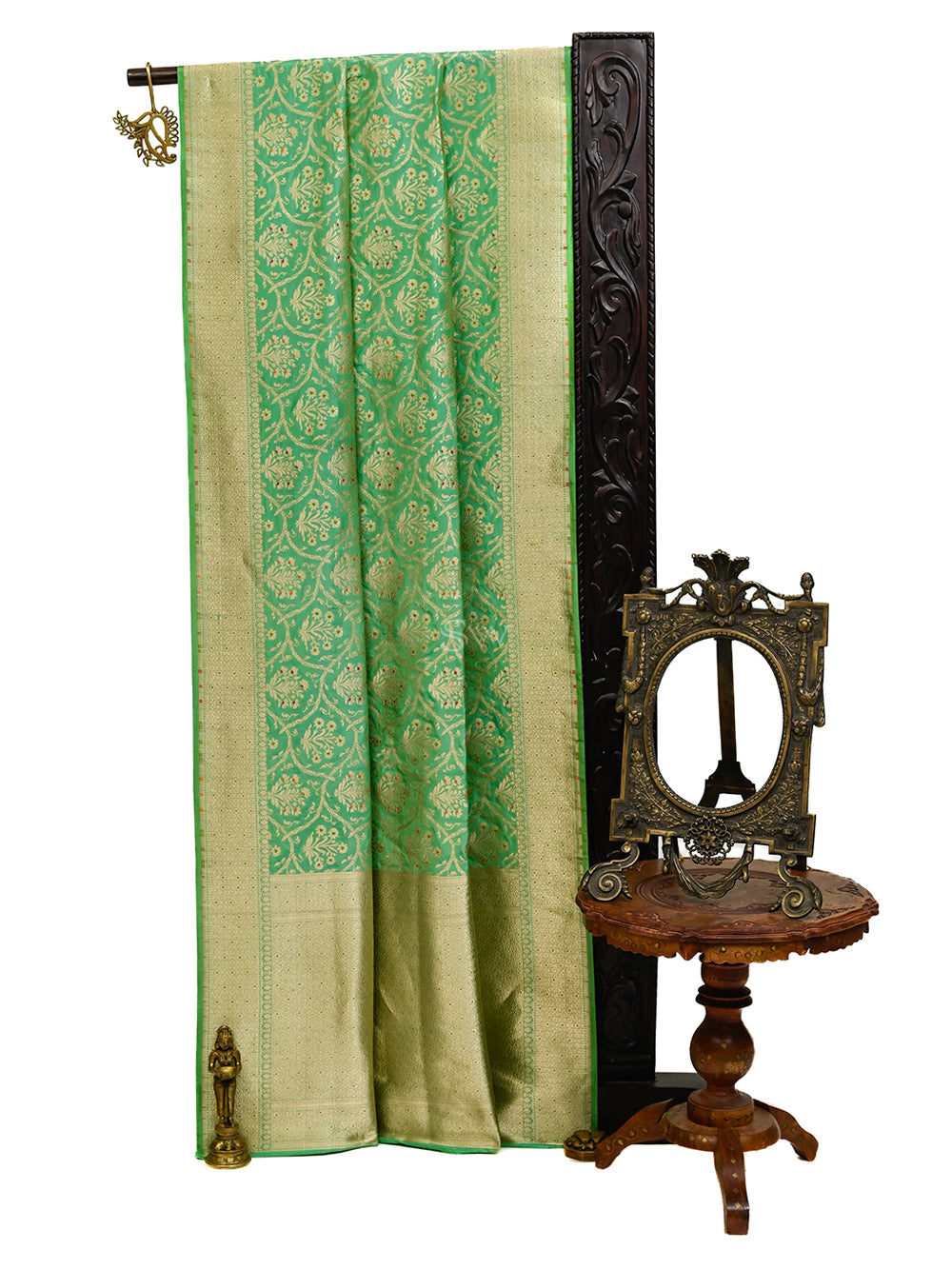 Green Meenakari Uppada Katan Silk Handloom Banarasi Saree - Sacred Weaves