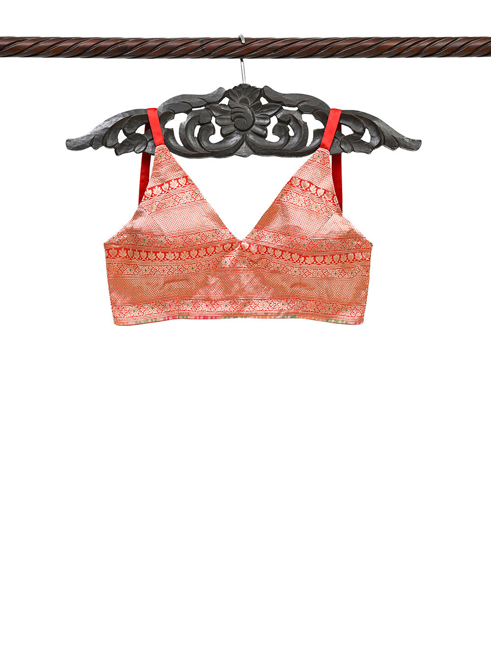 Red Meenakari Uppada Silk Banarasi Ready-Made Blouse - Sacred Weaves