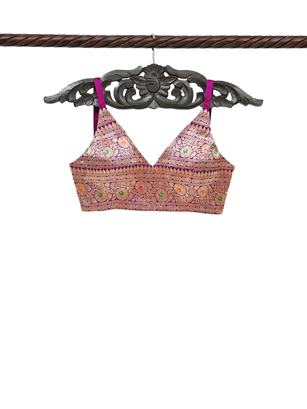 Purple Meenakari Uppada Silk Banarasi Ready-Made Blouse - Sacred Weaves