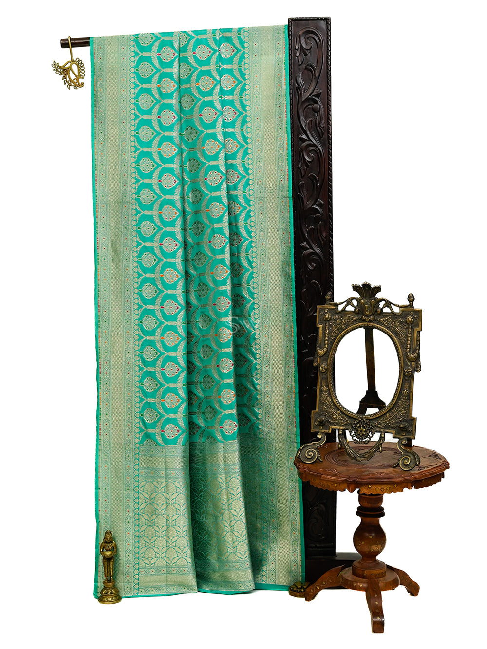 Aqua Green Meenakari Uppada Katan Silk Handloom Banarasi Saree