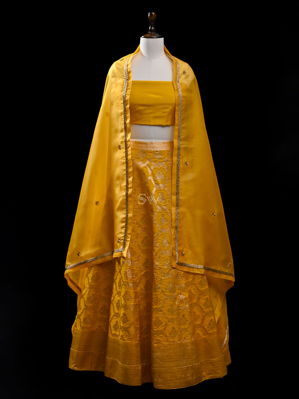 Mustard Meenakari Silk Handloom Banarasi Lehenga - Sacred Weaves