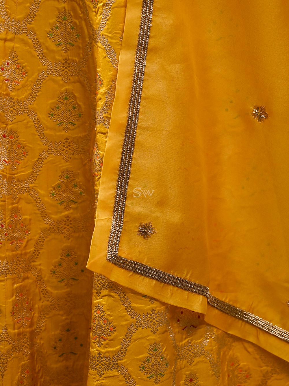 Mustard Meenakari Silk Handloom Banarasi Lehenga - Sacred Weaves