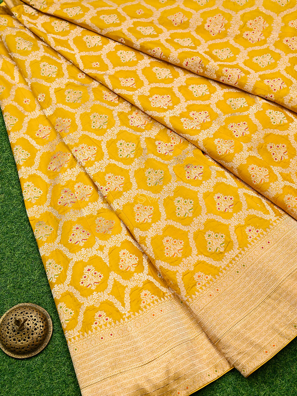 Mustard Meenakari Silk Handloom Banarasi Lehenga