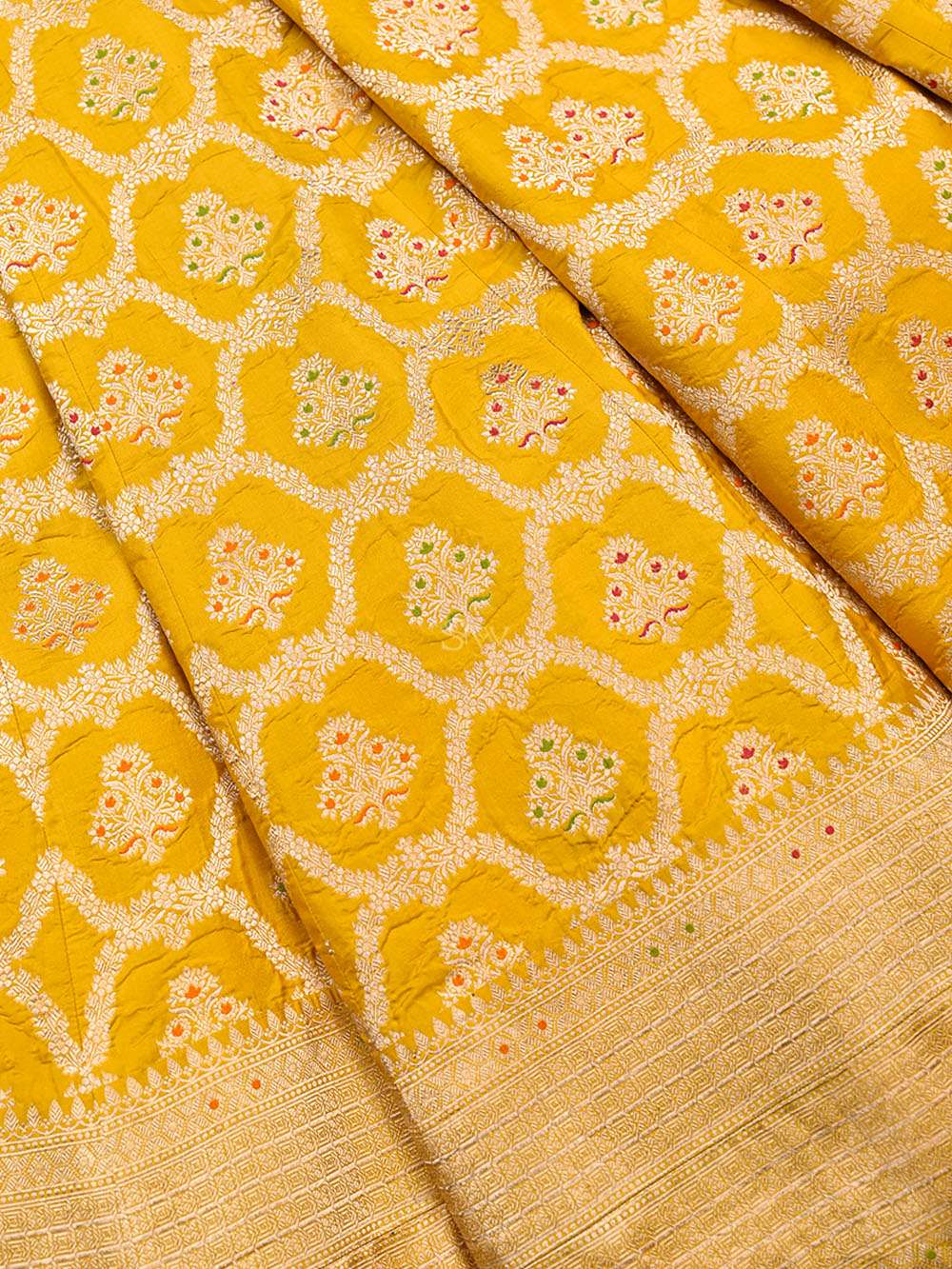Mustard Meenakari Silk Handloom Banarasi Lehenga