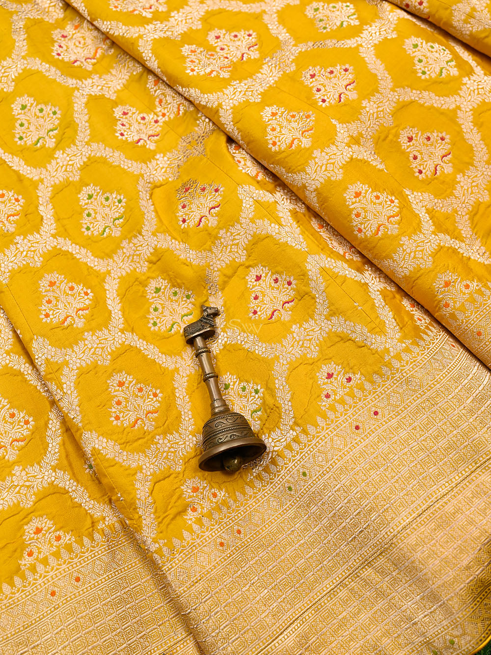 Mustard Meenakari Silk Handloom Banarasi Lehenga