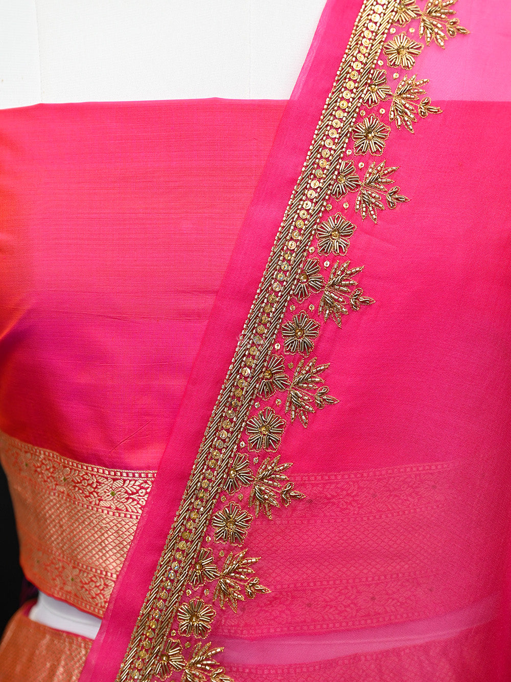 Pink Orange Meenakari Silk Handloom Banarasi Lehenga - Sacred Weaves