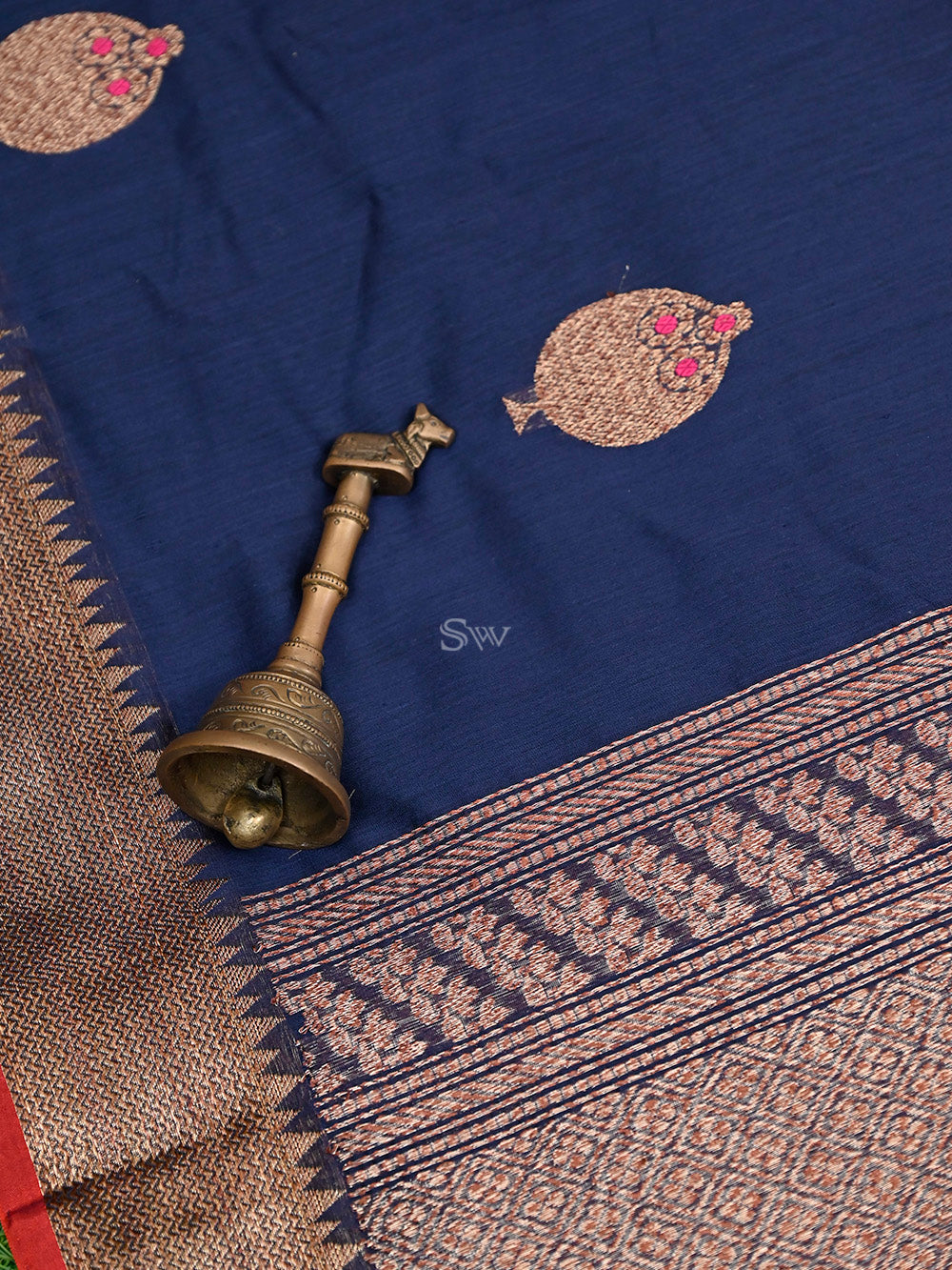 Navy Blue Boota Chanderi Silk Handloom Banarasi Saree - Sacred Weaves