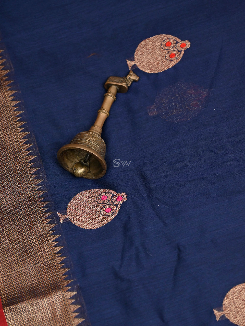 Navy Blue Boota Chanderi Silk Handloom Banarasi Saree - Sacred Weaves