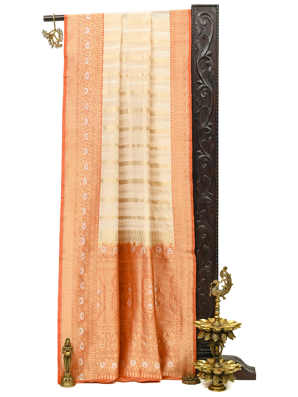 Cream Gold Katan Silk Tissue Handloom Banarasi Saree - Sacred Weaves
