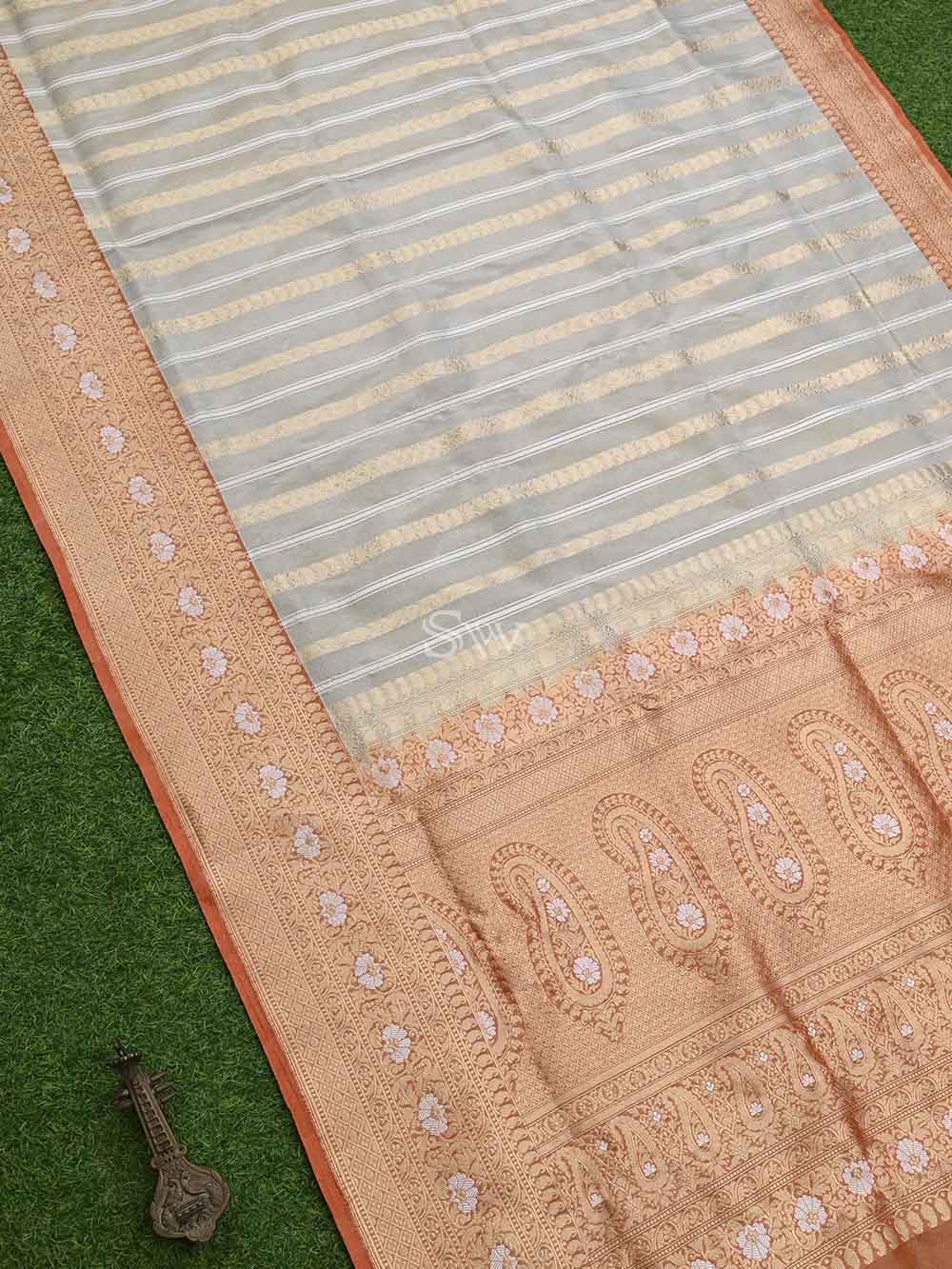 Cream Gold Katan Silk Tissue Handloom Banarasi Saree - Sacred Weaves