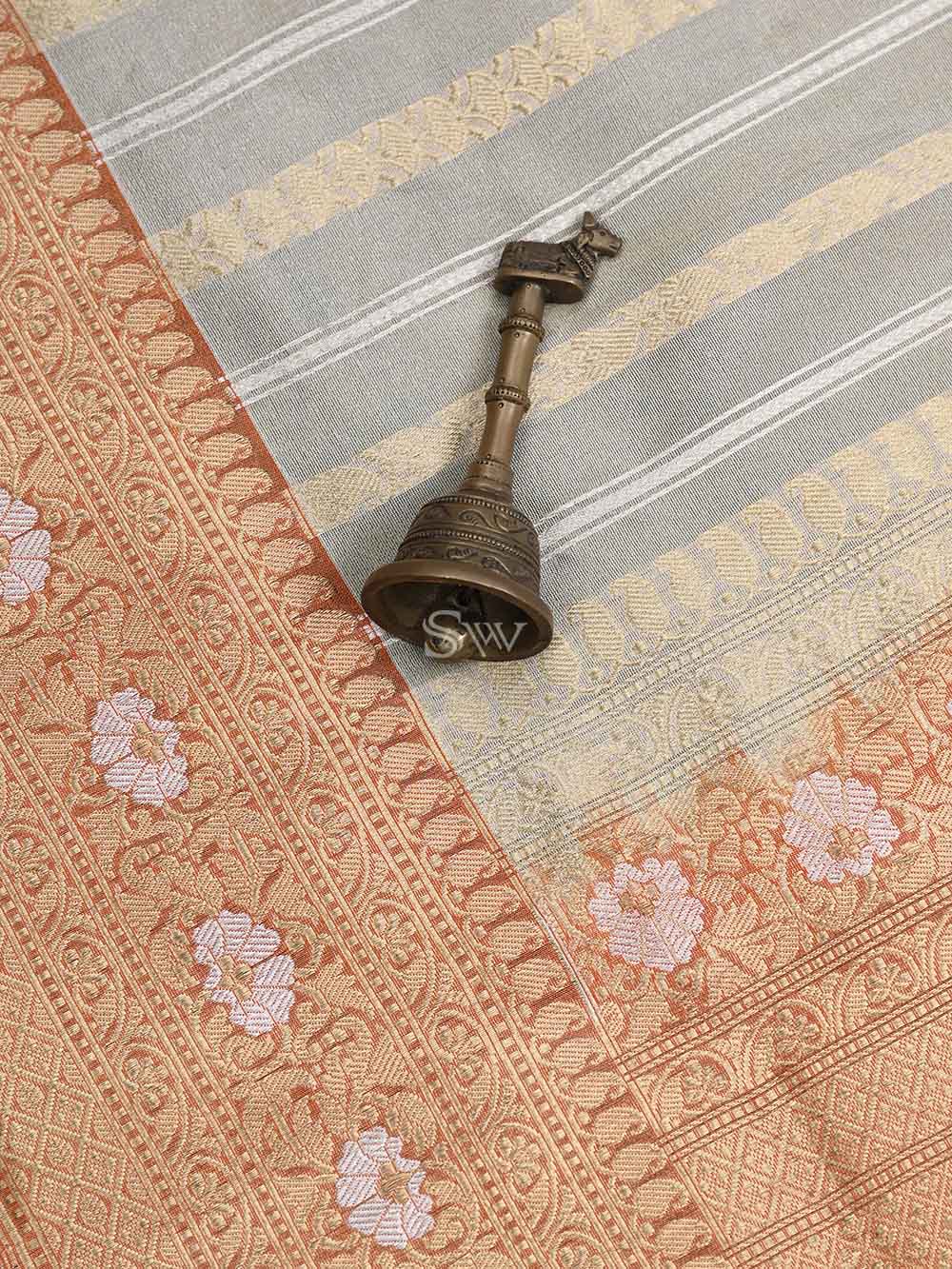 Cream Gold Katan Silk Tissue Handloom Banarasi Saree - Sacred Weaves