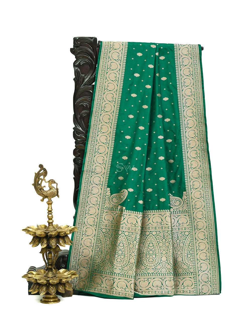 Dark Green Konia Katan Silk Handloom Banarasi Saree