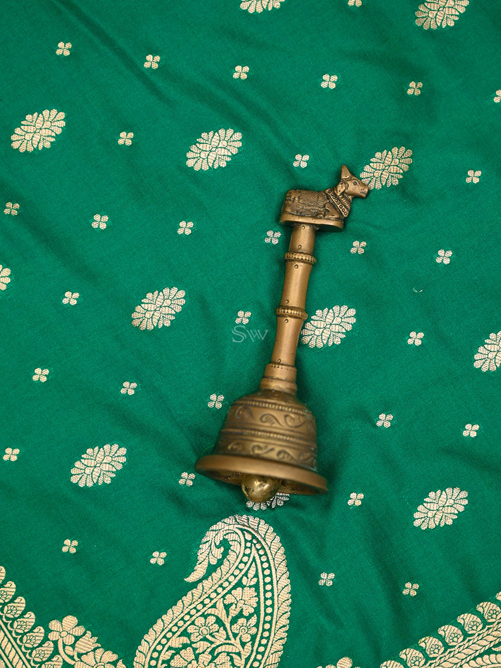 Dark Green Konia Katan Silk Handloom Banarasi Saree