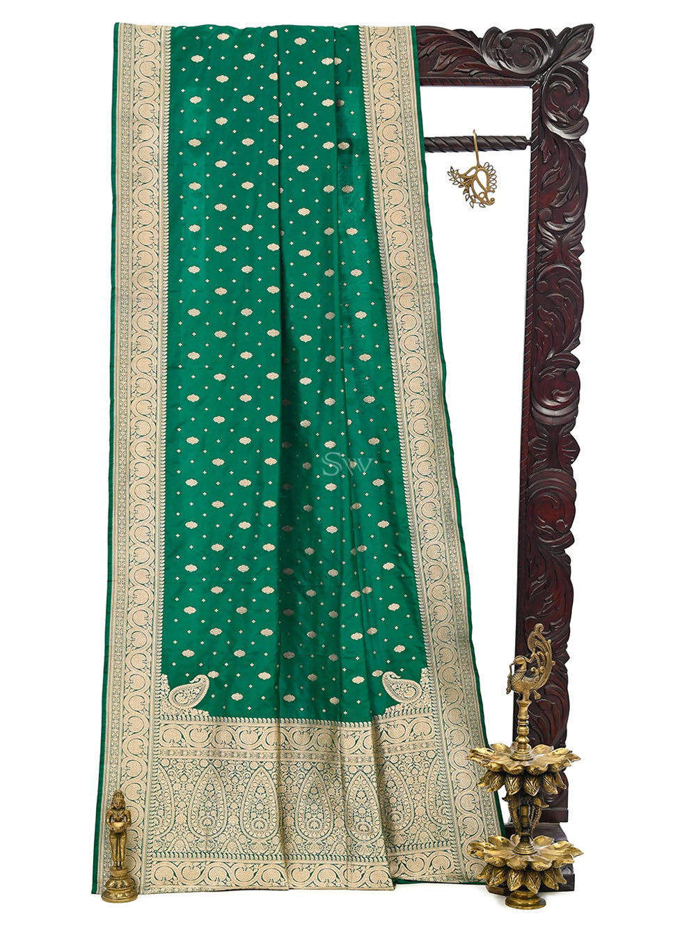 Dark Green Konia Katan Silk Handloom Banarasi Saree