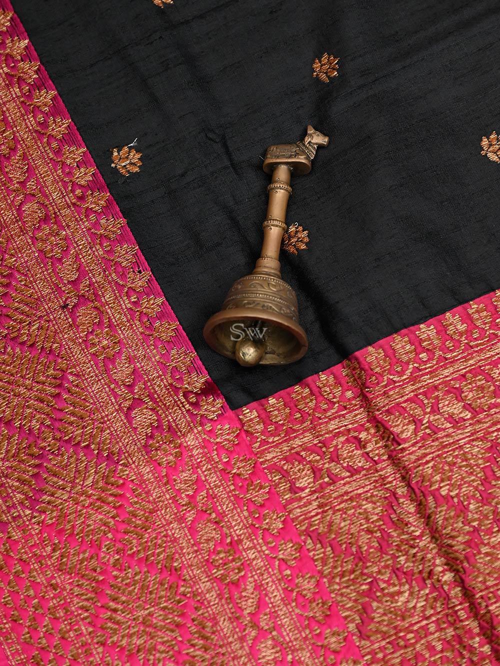 Black Booti Dupion Silk Handloom Banarasi Saree - Sacred Weaves