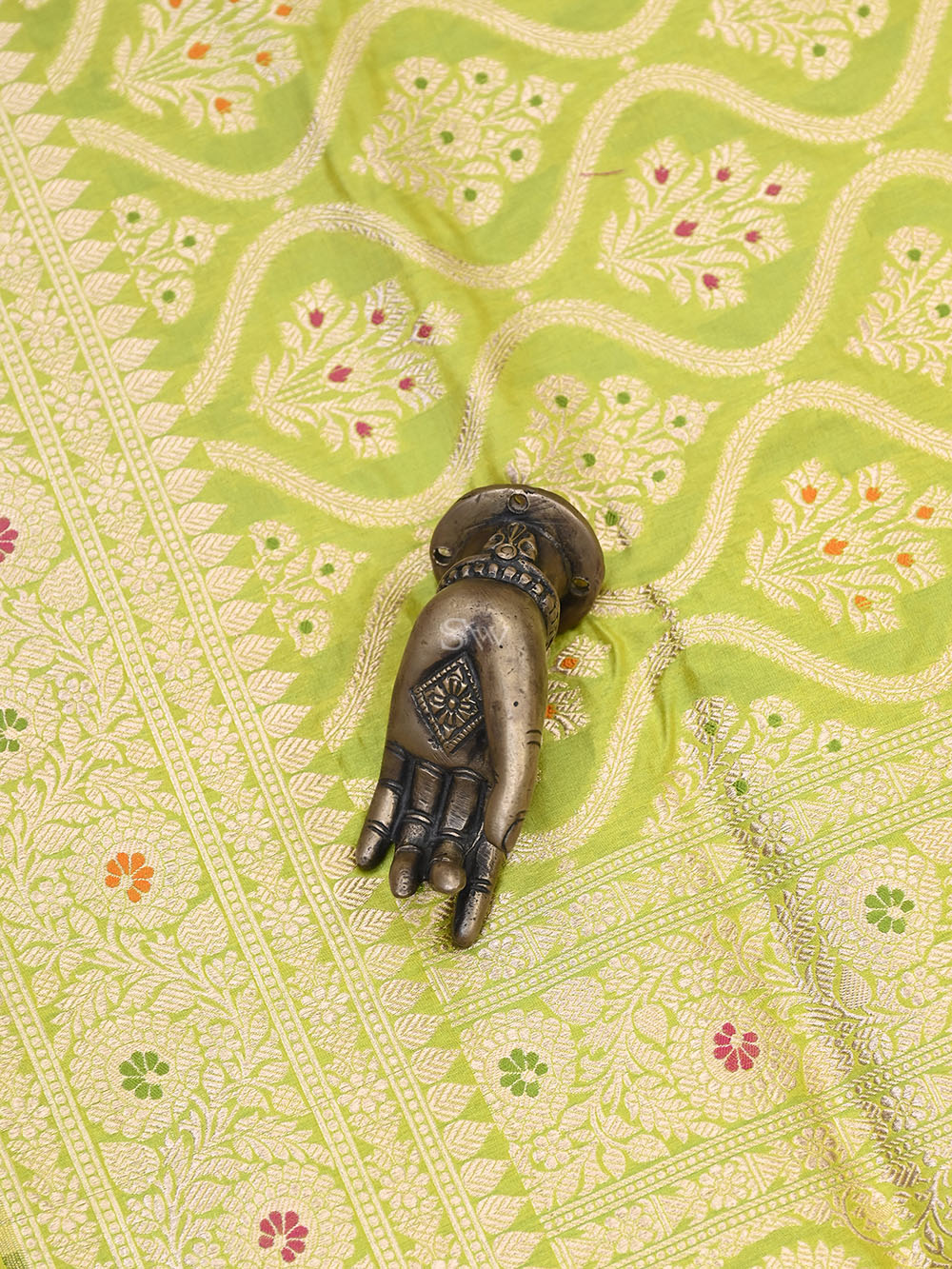Lime Green Meenakari Uppada Katan Silk Handloom Banarasi Saree - Gift Box - Sacred Weaves