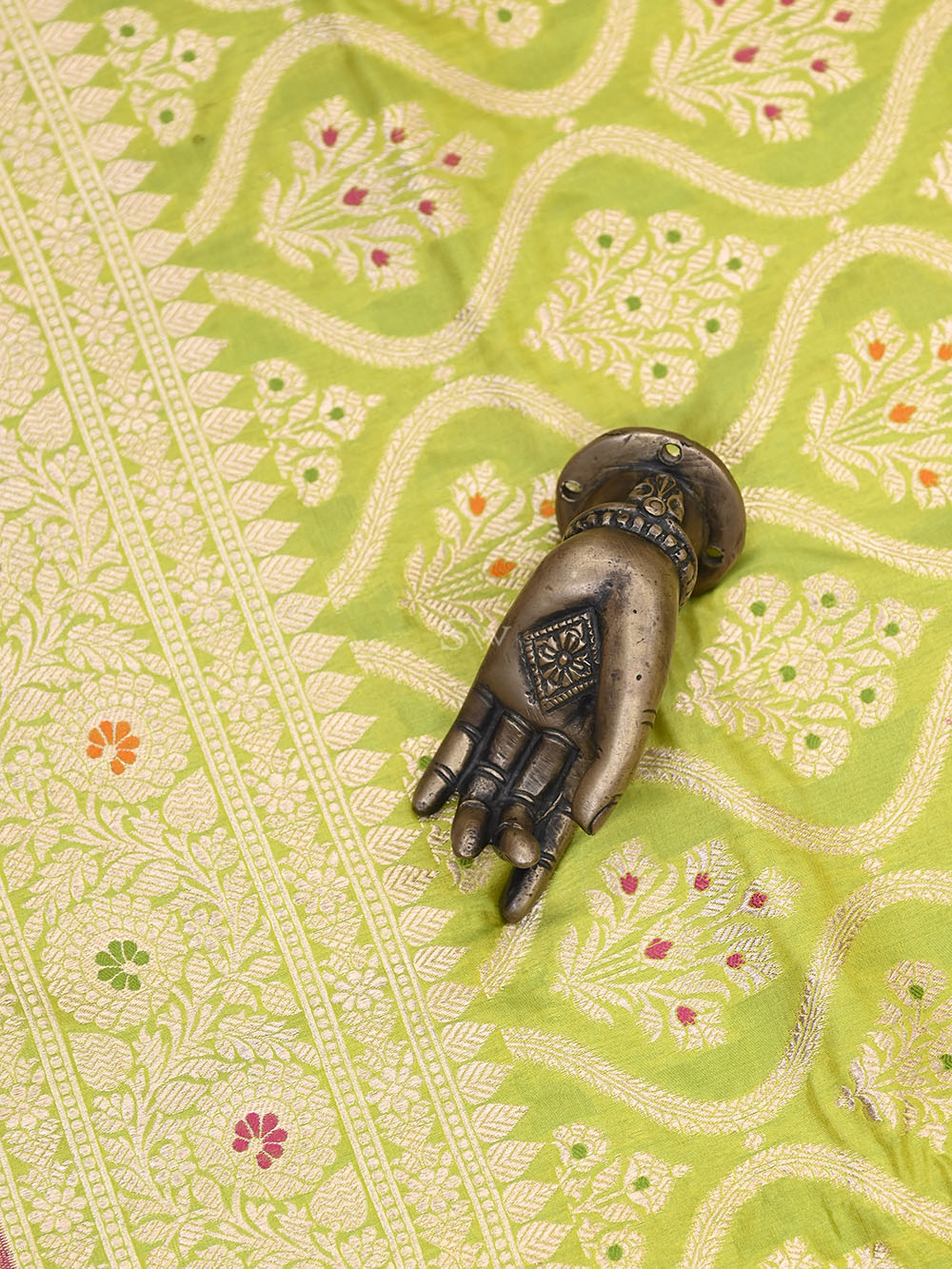 Lime Green Meenakari Uppada Katan Silk Handloom Banarasi Saree - Gift Box - Sacred Weaves