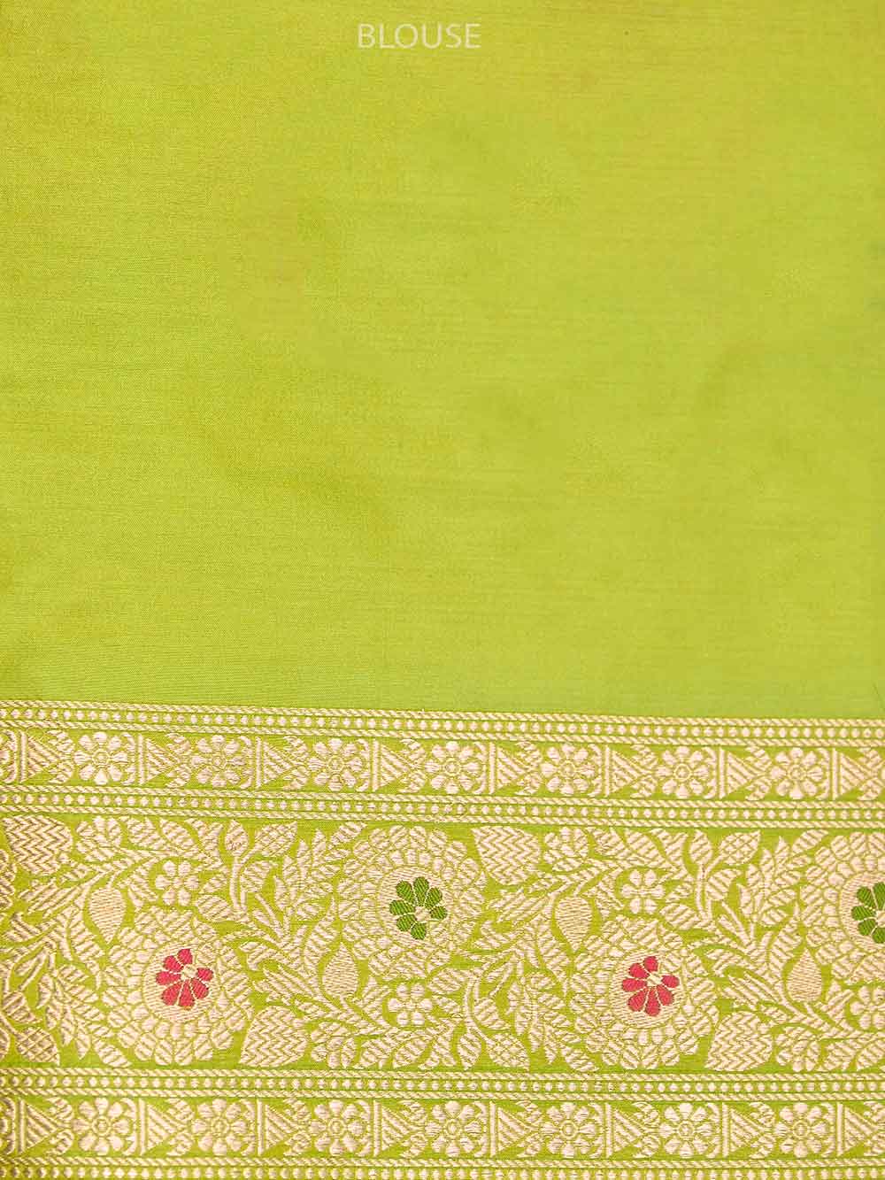 Lime Green Meenakari Uppada Katan Silk Handloom Banarasi Saree - Gift Box - Sacred Weaves