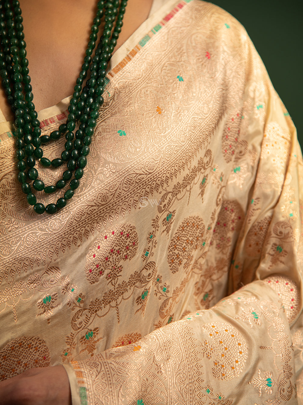 Beige Meenakari Uppada Katan Silk Handloom Banarasi Saree - Sacred Weaves