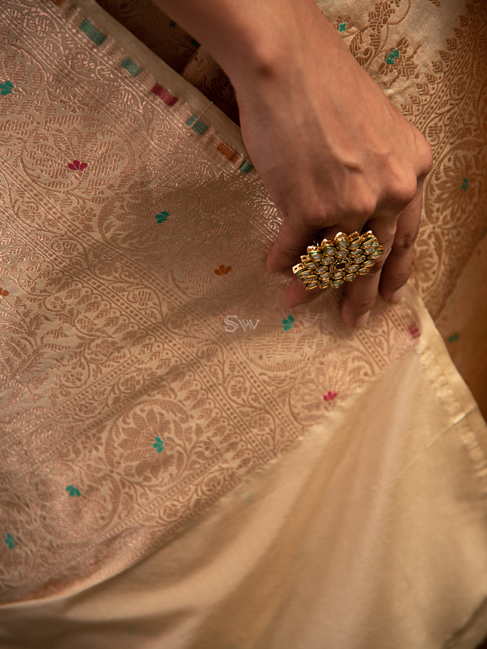 Beige Meenakari Uppada Katan Silk Handloom Banarasi Saree - Sacred Weaves