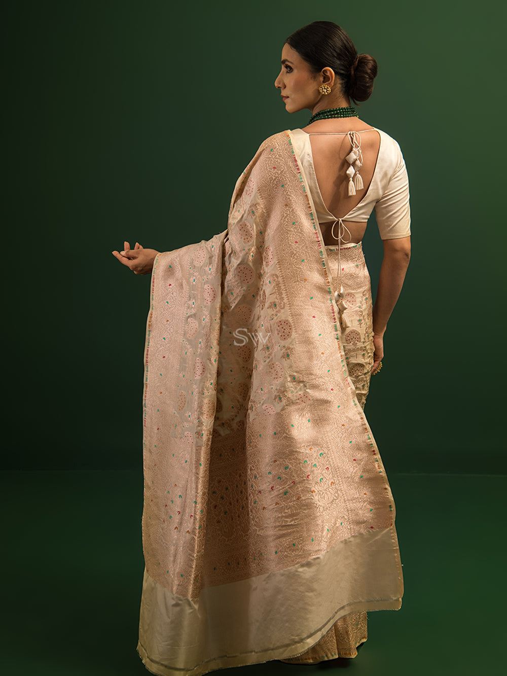 Beige Meenakari Uppada Katan Silk Handloom Banarasi Saree - Sacred Weaves