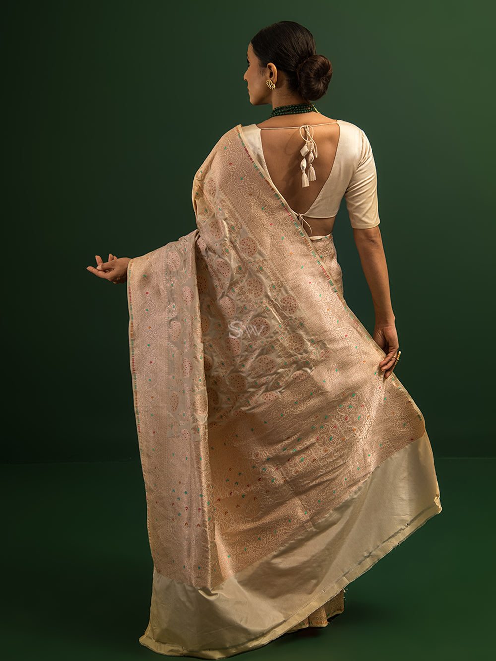 Beige Meenakari Uppada Katan Silk Handloom Banarasi Saree - Sacred Weaves