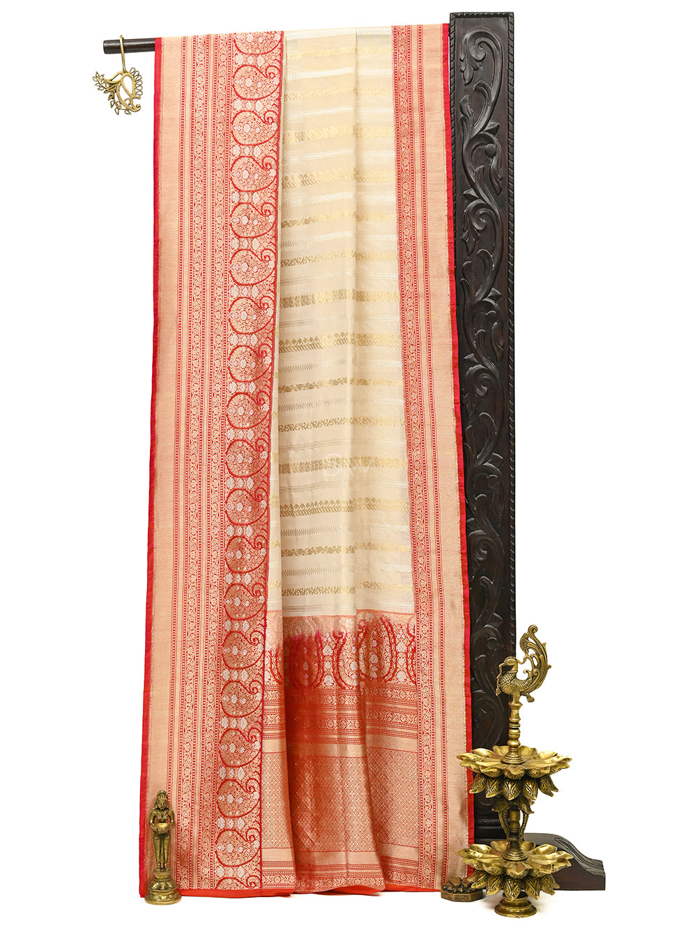 Cream Gold Katan Silk Tissue Handloom Banarasi Saree - Sacred Weaves