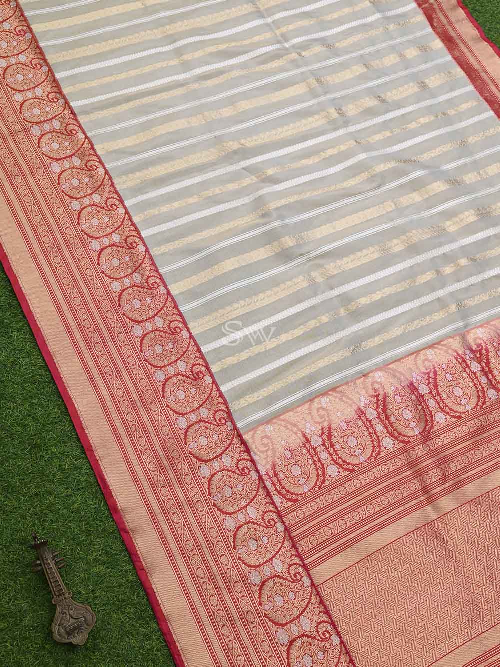 Cream Gold Katan Silk Tissue Handloom Banarasi Saree - Sacred Weaves