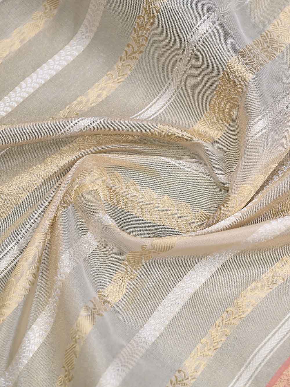 Cream Gold Katan Silk Tissue Handloom Banarasi Saree - Sacred Weaves