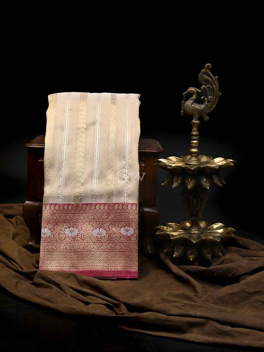 Cream Gold Katan Silk Tissue Handloom Banarasi Saree - Sacred Weaves