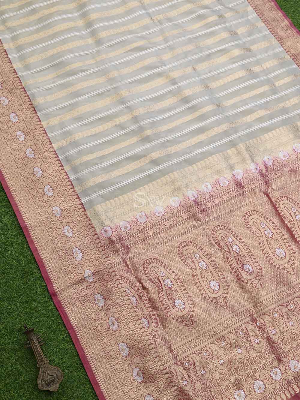 Cream Gold Katan Silk Tissue Handloom Banarasi Saree - Sacred Weaves