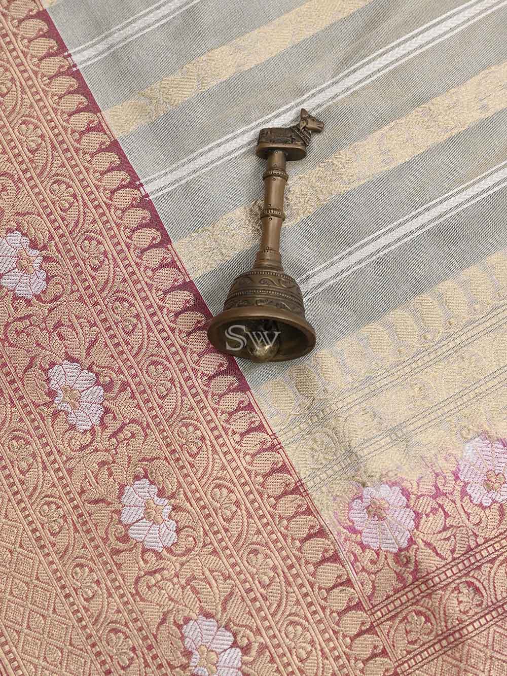 Cream Gold Katan Silk Tissue Handloom Banarasi Saree - Sacred Weaves
