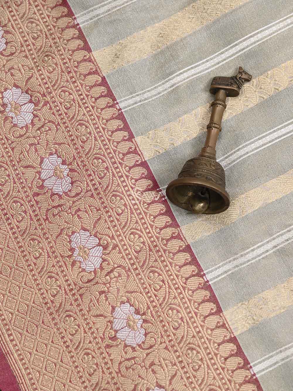Cream Gold Katan Silk Tissue Handloom Banarasi Saree - Sacred Weaves