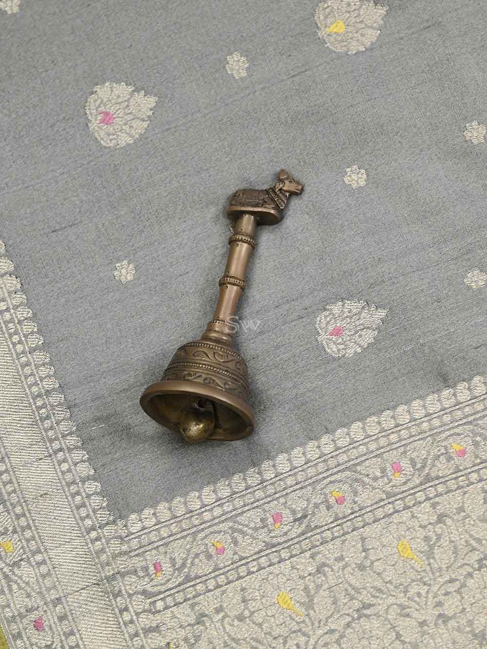 Grey Meenakari Booti Tussar Silk Handloom Banarasi Saree - Sacred Weaves