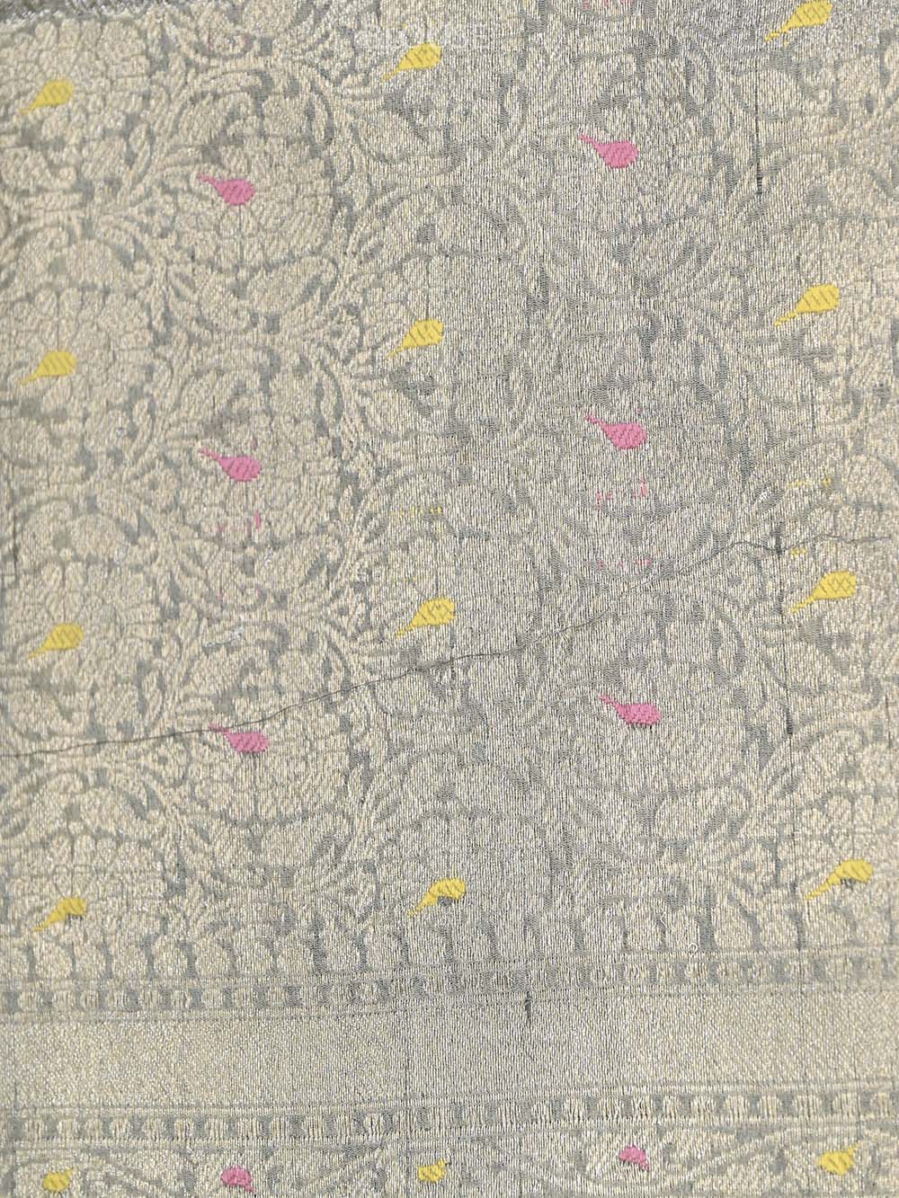Grey Meenakari Booti Tussar Silk Handloom Banarasi Saree - Sacred Weaves