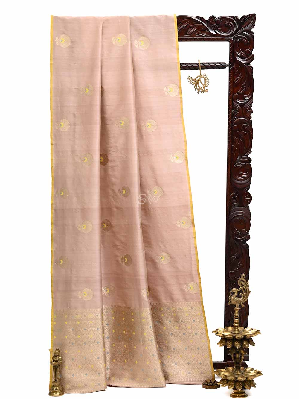 Mauve Meenakari Boota Tussar Silk Handloom Banarasi Saree - Sacred Weaves