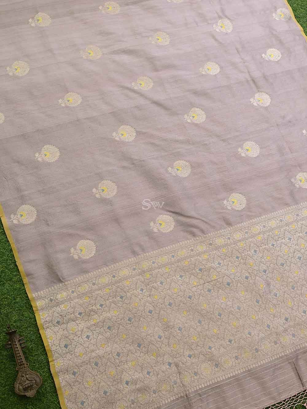 Mauve Meenakari Boota Tussar Silk Handloom Banarasi Saree - Sacred Weaves