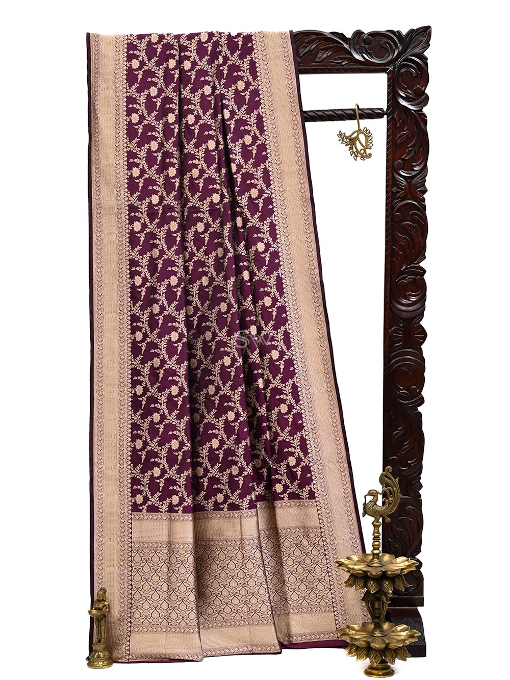 Dark Purple Uppada Katan Silk Handloom Banarasi Saree - Sacred Weaves