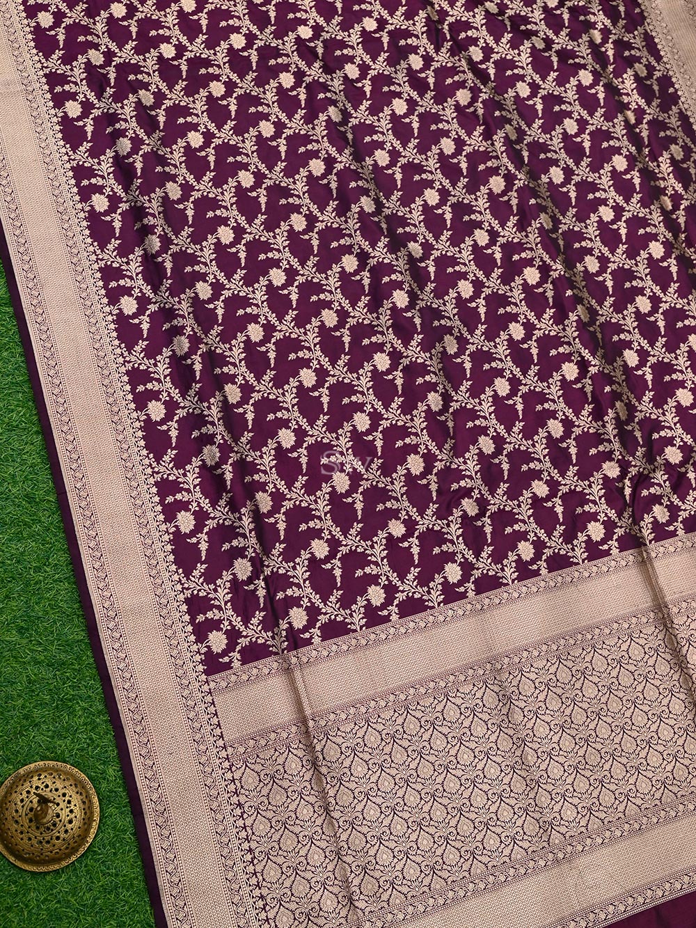 Dark Purple Uppada Katan Silk Handloom Banarasi Saree - Sacred Weaves
