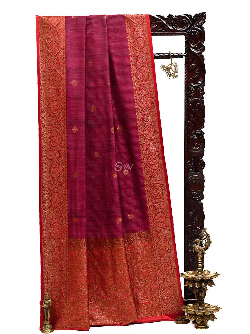 Dark Magenta Meenakari Boota Dupion Silk Handloom Banarasi Saree - Sacred Weaves