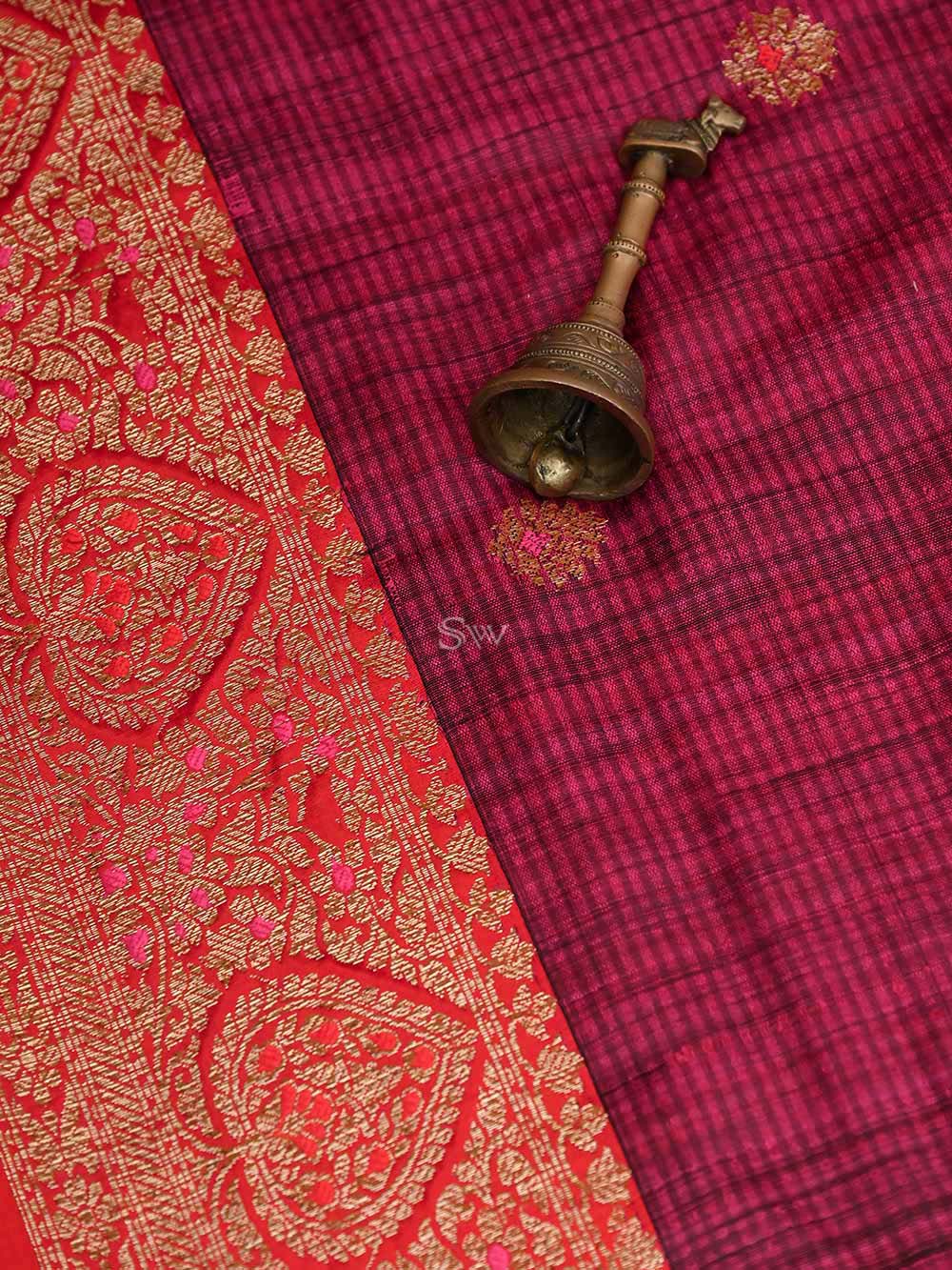Dark Magenta Meenakari Boota Dupion Silk Handloom Banarasi Saree - Sacred Weaves
