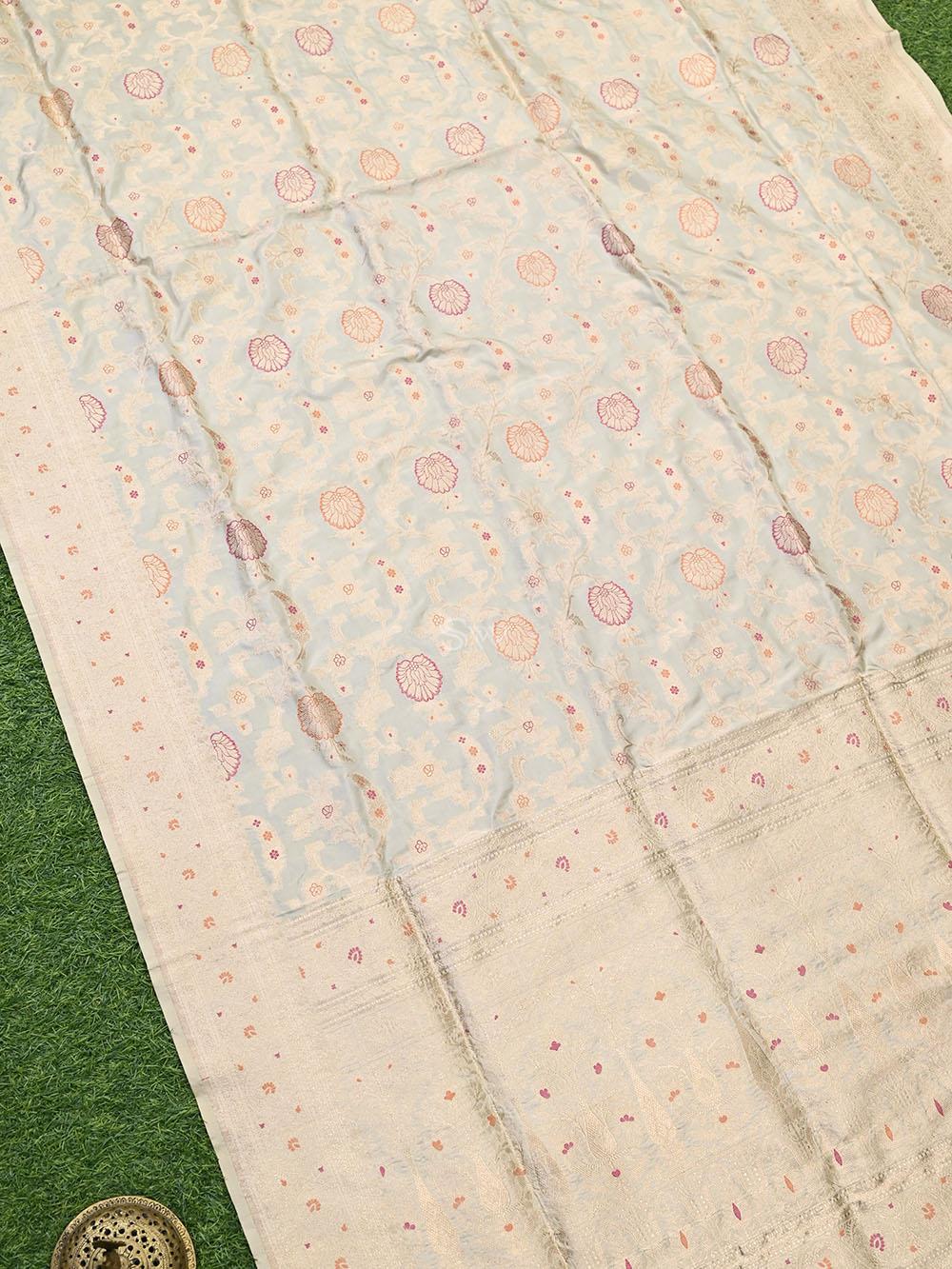 Beige Meenakari Uppada Katan Silk Handloom Banarasi Saree - Gift Box - Sacred Weaves