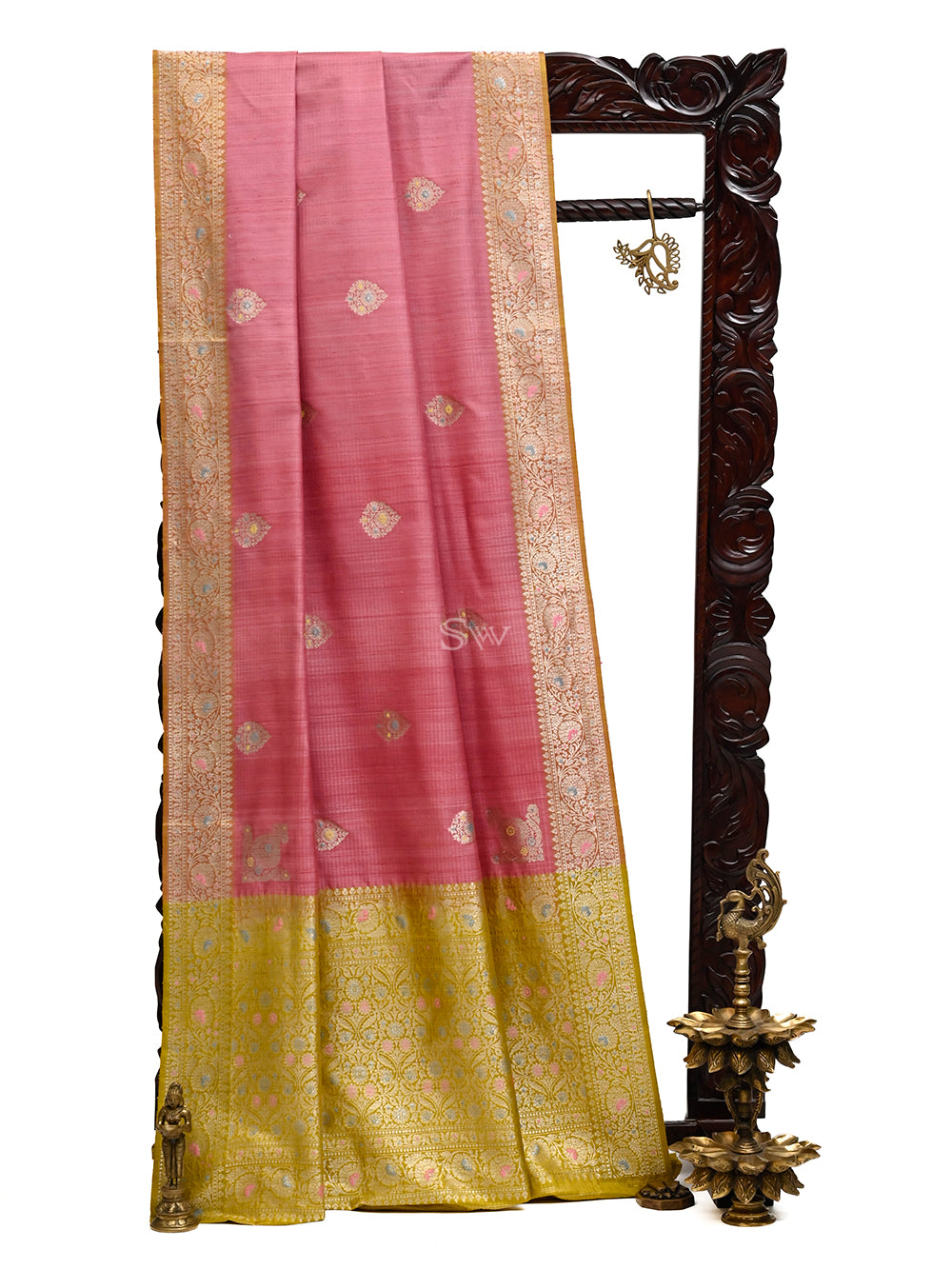 Pink Meenakari Dupion Silk Handloom Banarasi Saree - Sacred Weaves