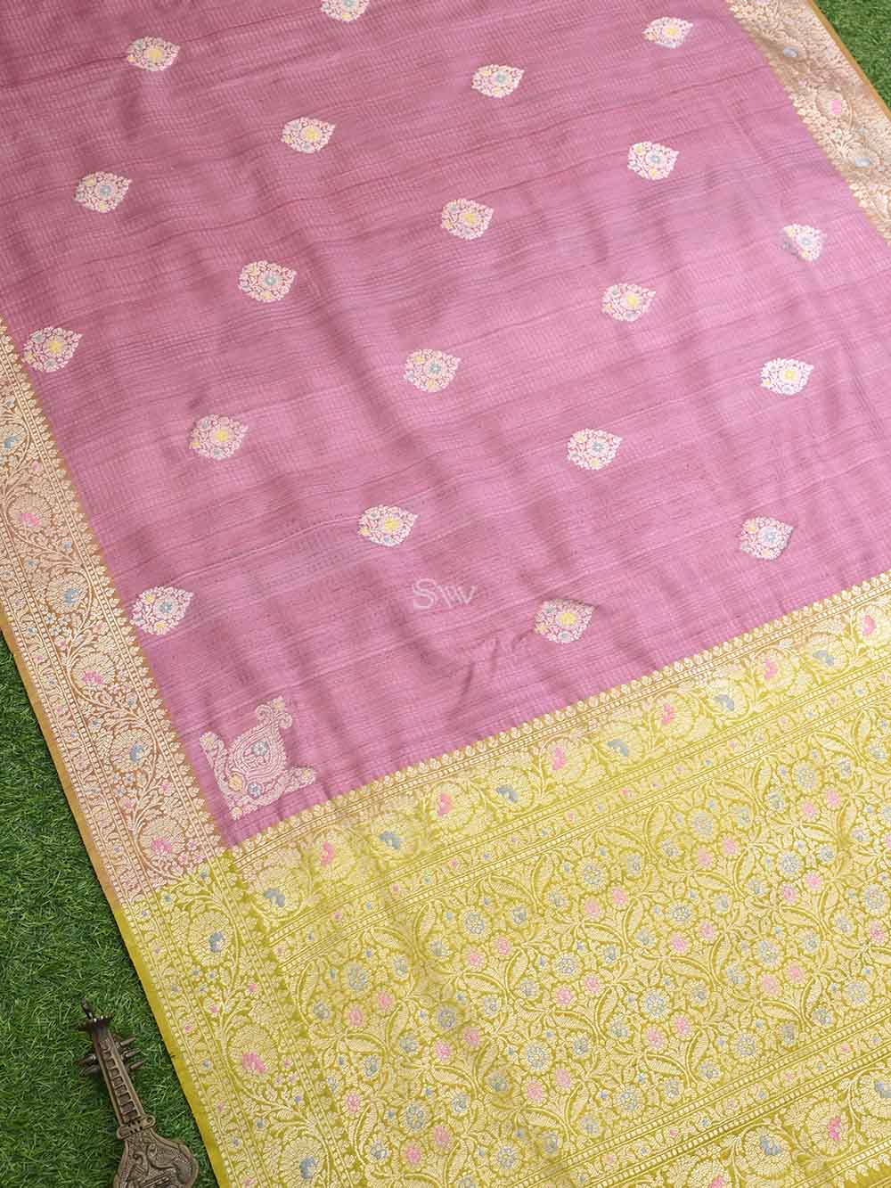 Pink Meenakari Dupion Silk Handloom Banarasi Saree - Sacred Weaves