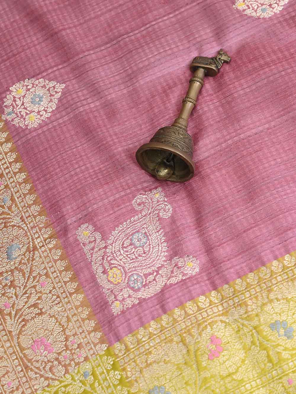 Pink Meenakari Dupion Silk Handloom Banarasi Saree - Sacred Weaves